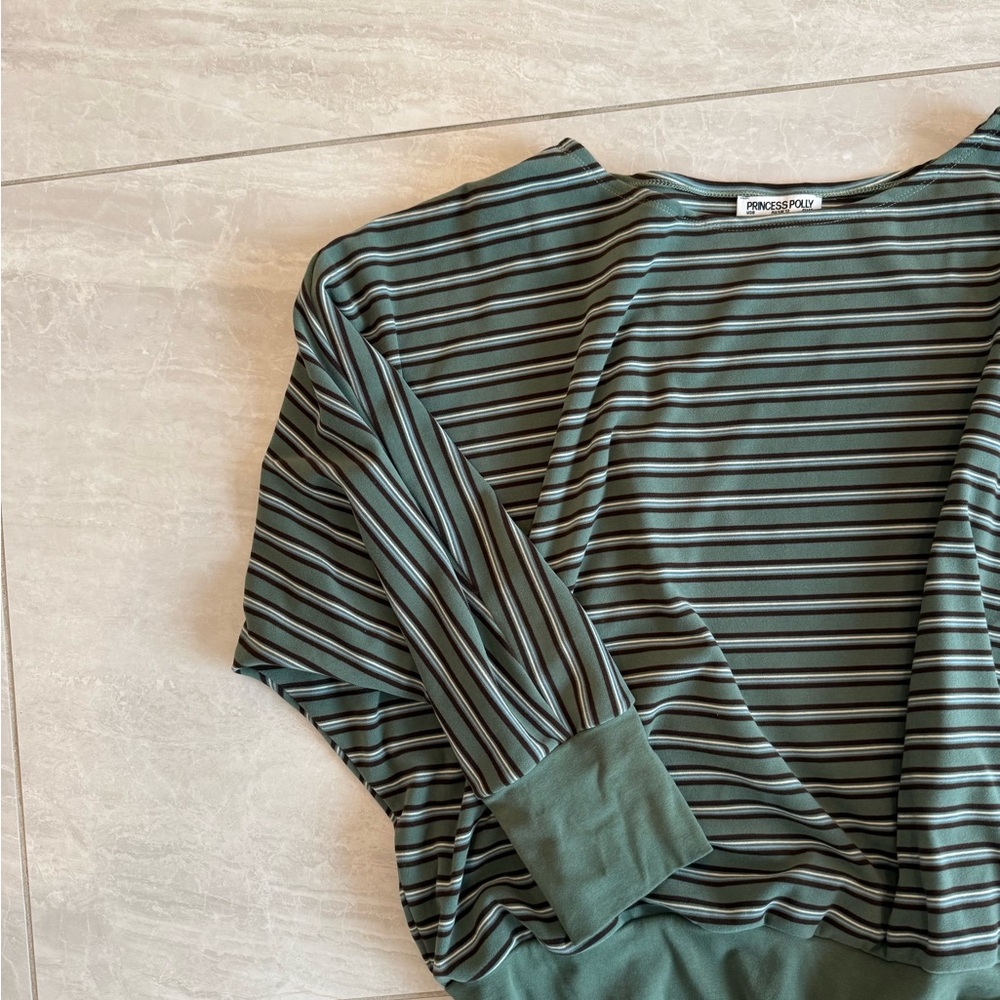 Princess Polly Green and Brown Striped Pullover Top